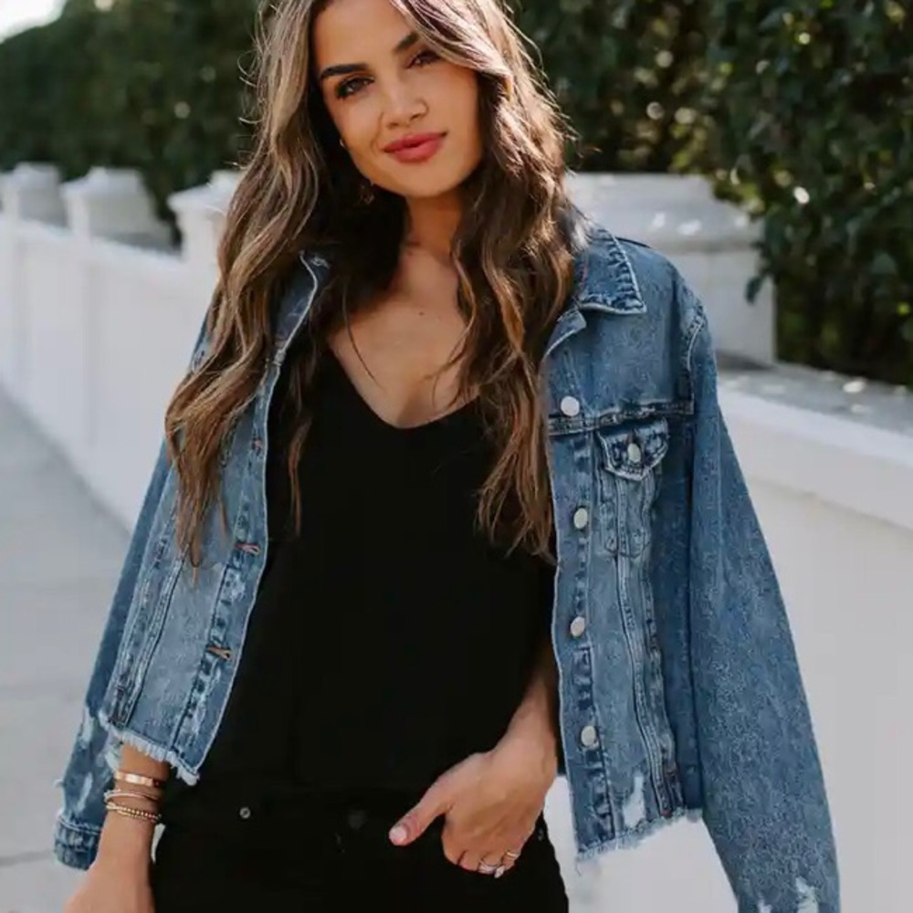 NWT VICI Night Rider Pocketed Distressed Denim Jacket